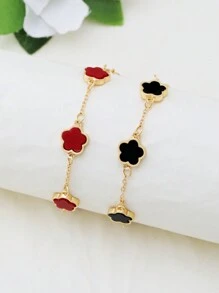 2 pièces/set Bracelet classique mode noir, blanc, trèfle, set