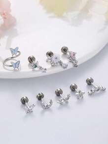 CASSIECA 1 件耳轮软骨耳环 男女款 不锈钢耳屏耳环 蝴蝶月亮星星花朵耳洞首饰 适用于耳轮软骨耳屏