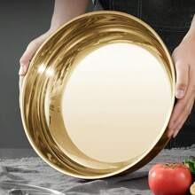 Large Gold Stainless Steel Mixing Bowl-Rust Proof, Deep And Wide For Kneading Dough, Holding Noodles, Cleaning Vegetables And Making Soup-Multi-Functional Essential Kitchen Tools, Dough Kneading Bowl | Polishing Surface | Stainless Steel Bowl - Gold - View 3
