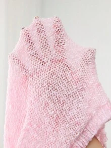 Women's Fashion Off Shoulder Hollow See-Through Knitted Pullover Shrug, Lightweight Casual, Spring/Summer, Long Sleeve - Pink - View 5