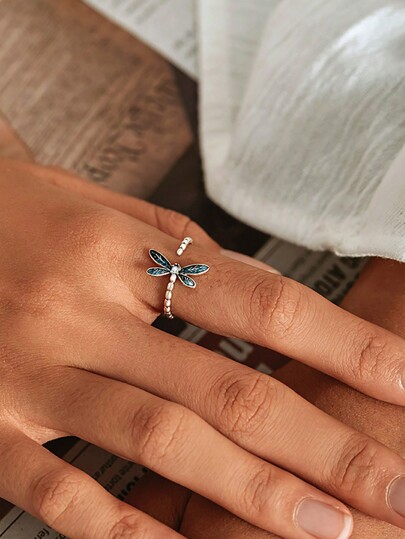 1 pièce Bague ouverte en argent sterling 925 avec un design de libellule, bague ouverte minimaliste fraîche/mode pour insectes, convenant pour le port quotidien, le printemps/l'été, la remise des diplômes, l'anniversaire