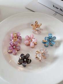 5 件金属水晶花发夹，五瓣花夹，女孩精致前刘海，迷你侧夹头饰，花爪 - 彩色 - 查看 2