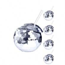 1pc/5pcs Creative Round Glitter Ball Cup, Valentine's Day Single Layer Spherical Straw Cup, Party Disco Fashion Plastic Cup, Suitable For Party, Holiday Gathering, Iced Coffee, Juice, Sisterhood Gathering - Multicolor - View 13