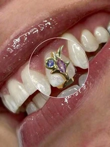 1 件 Hip Hop 性感风格单齿牙套，Hip Hop 锆石形状单齿牙套，紫色和蓝色立方体合成镀金，男女通用时尚 - 彩色 - 查看 1