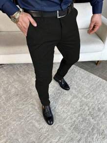 Pantalones de traje ultra delgados para hombres, rectos, casuales, sueltos y simples, transpirables y suaves