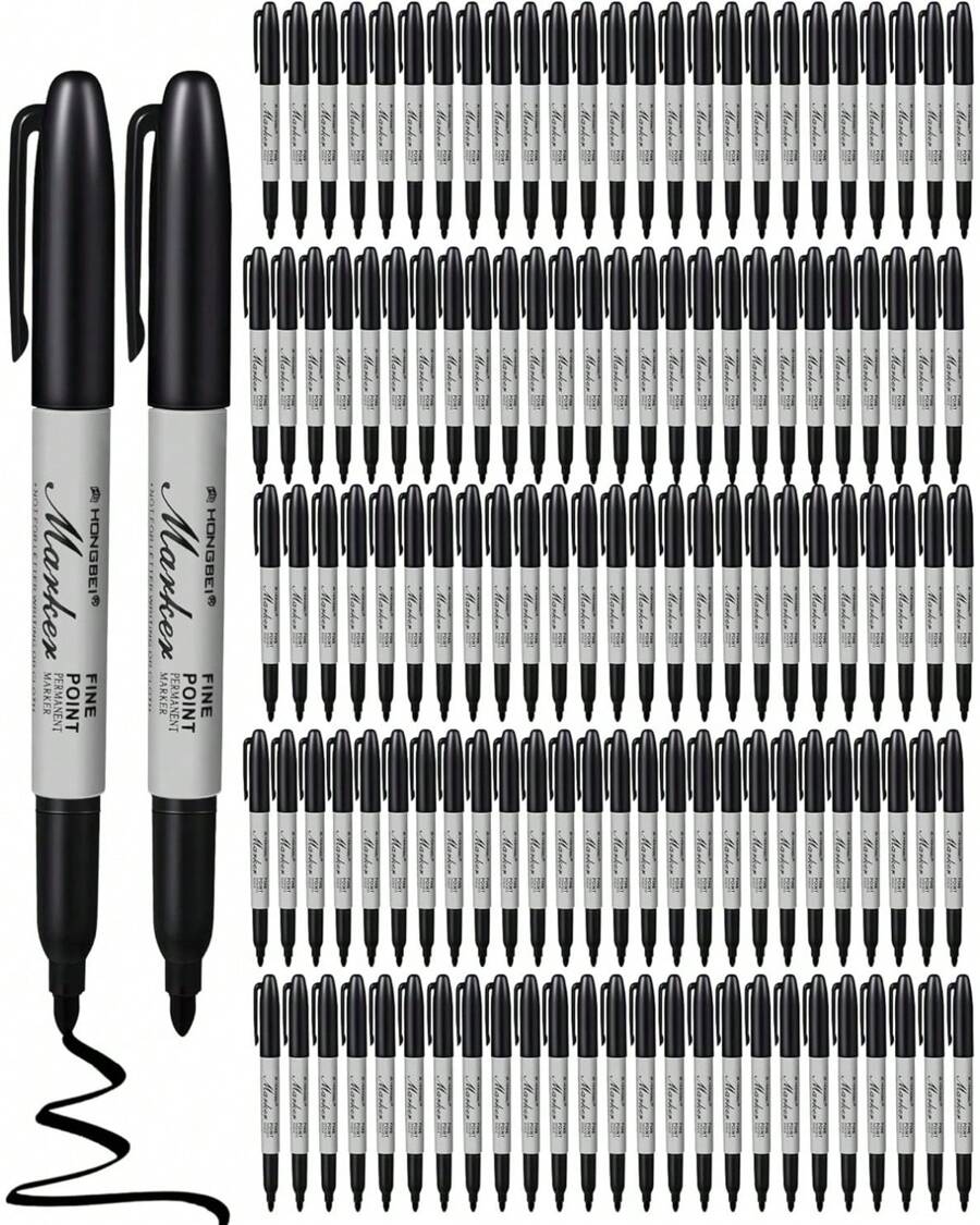 100 Pack Permanent Markers Bulk Black Permanent Marker Set Fine Point Marker Pens Work On Wood, Metal, Stone, Glass - Black - View 1