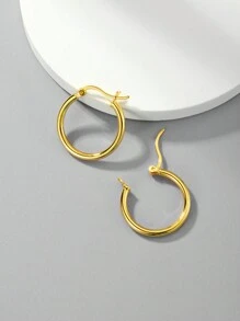 1 Pair Minimalist 925 Silver Gold-Plated Round Hoop Earrings
