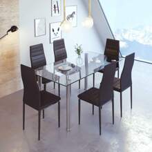 JEFFORDOUTLET Modern Glass Dining Rectangle Table With Chromed Legs,Kitchen Dining Room Furniture - Transparent - View 2