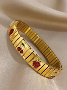 1 Stück Erdbeer Kirsche Armband für Frauen, goldenes Edelstahl Armband für den täglichen Party-Schmuck, Geburtstag, Weihnachten, Valentinstag Geschenke, Mama, Mutter, Muttertag, Geschenk
