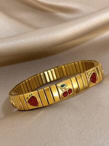 1 Stück Erdbeer Kirsche Armband für Frauen, goldenes Edelstahl Armband für den täglichen Party-Schmuck, Geburtstag, Weihnachten, Valentinstag Geschenke, Mama, Mutter, Muttertag, Geschenk