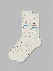 1 par de calcetines con diseño de signos del zodíaco para mujer, calcetines blancos, calcetines negros, calcetines hasta el tobillo, calcetines artísticos, calcetines deportivos, calcetines de moda, calcetines para niñas, calcetines tipo crew, calcetines sencillos, calcetines casuales, aptos para uso diario