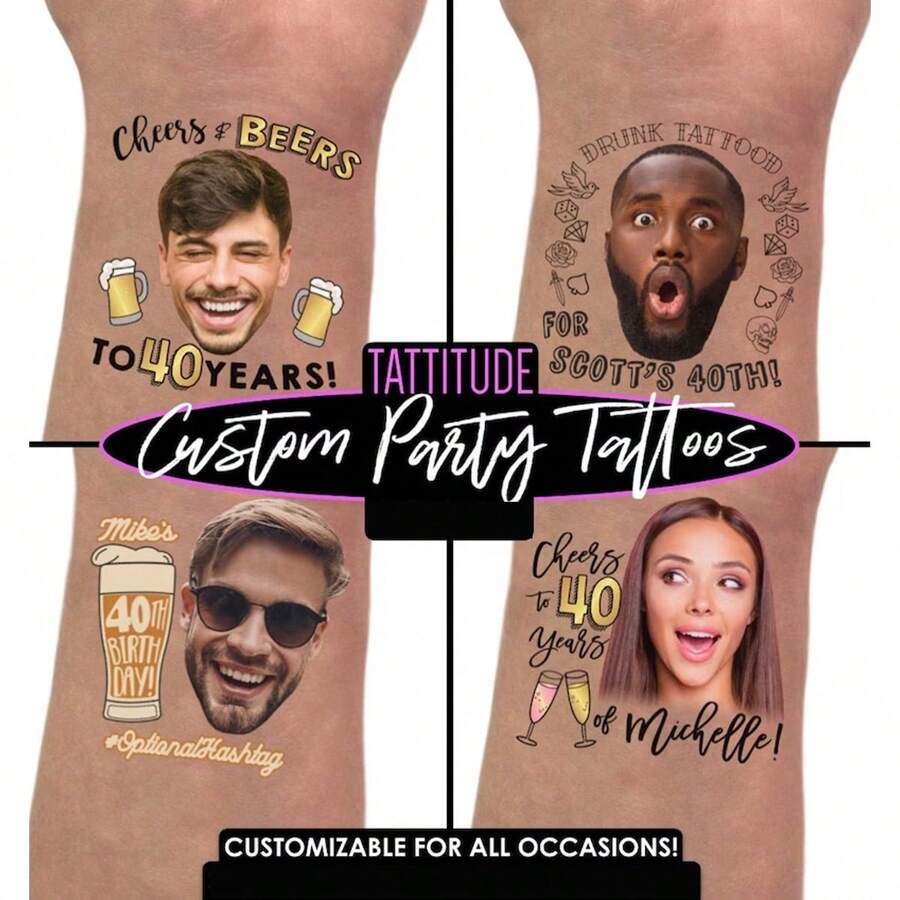 个性化照片和图像设计 | 定制面部纹身、生日纹身、定制临时纹身、派对礼品、纹身礼物、里程碑生日、圣诞节万圣节纹身可用于主题派对、生日、节日 - 彩色 - 查看 1