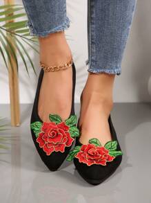 Zapatos planos decorados con flores para mujer, zapatos casuales ligeros de punta afilada para caminar