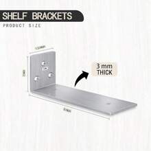Floating Shelf Bracket 8 Inch, Shelf Brackets Stainless Steel Solid L Bracket For Wall, Kitchen, Nursery, Fireplace Mantel, Bookshelves, Bar Wall Shelves 6 Pack