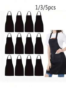1Pc Oil-Proof With Pockets Kitchen Apron, Simple Style Black Apron With Pockets, Dirt-Resistant Waist Apron And Waist-Length For Cooking, Catering Men And Women Kitchen Supplies Fashionable Kitchen Workwear, Kitchen Supplies, Bathroom, Home, Household, Supplies