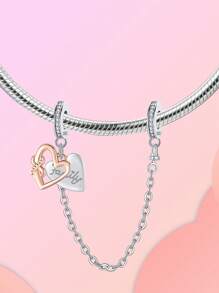 镀银吊坠爱心家庭玫瑰金安全链吊坠球适合手链 DIY 女士珠宝 - 銀色 - 查看 2