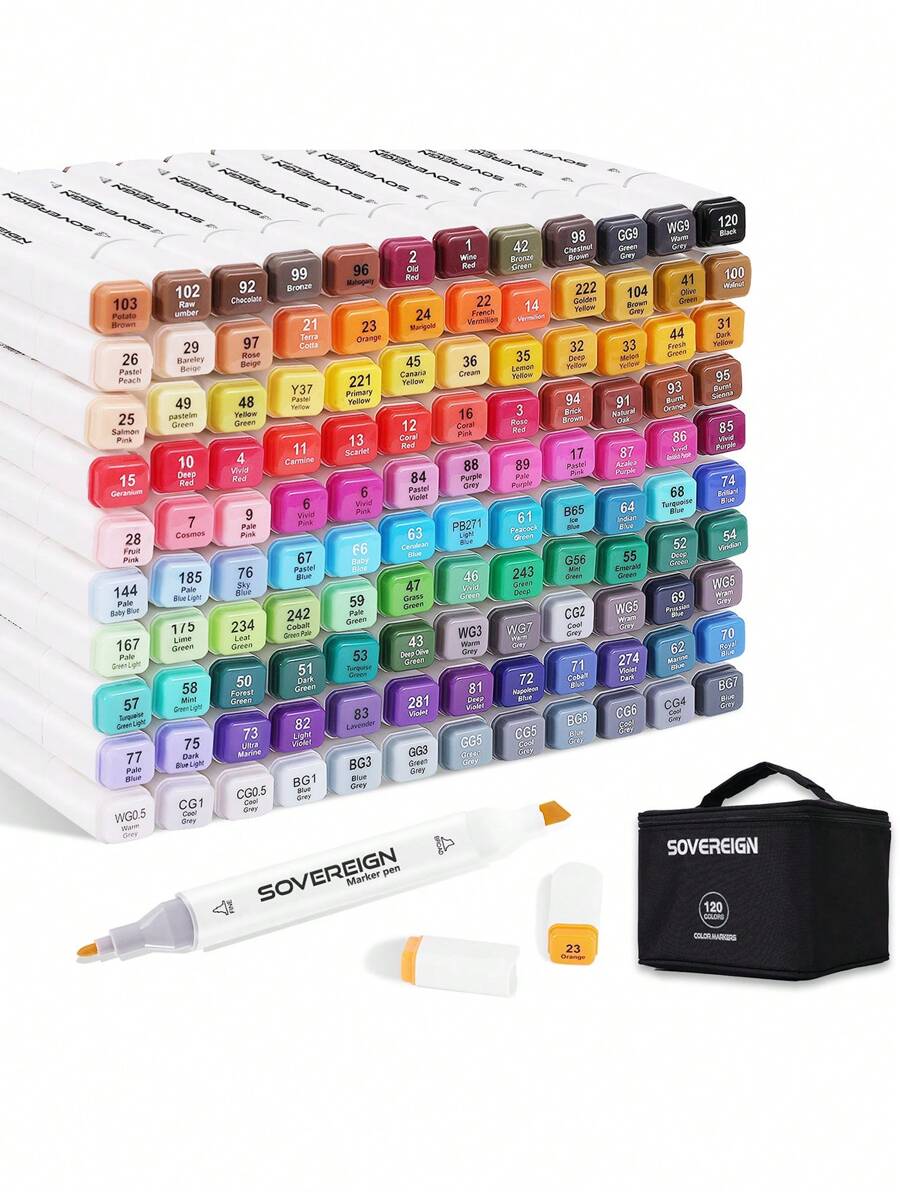 120 色丙烯马克笔，高精度颜色，配有便携式黑色帆布袋、白色笔筒套装，适用于纸张、卡片、陶瓷、石膏、绘图艺术家绘画艺术用品