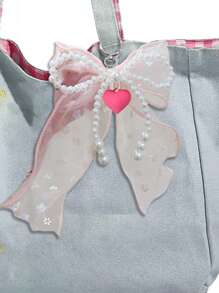Schattige en eenvoudige mode kraal imitatie parel strik roos rood hart tas hanger, glanzend en kleurrijk licht, strik met gekleurde bloemen, doe-het-zelf effen kleur kant met klinknagels imitatie parel strik hanger mobiele telefoon schelp hanger, strik lint, multifunctionele doe-het-zelf sleutelhanger