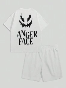 2pcs Men Summer Casual Print Round Neck Short Sleeve T-Shirt And Drawstring Shorts Suit - Multicolor - View 3