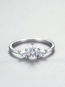 1pc Fashion 925 Sterling Silver Simple Crown Finger Ring Elegant Clear Zirconia Rings For Women Girls Party Jewelry - Silver - View 1