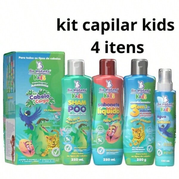 Bio Instinto Kit Capilar Infantil kids Cabelo e Corpo C/ 4 Itens - Bio Instinto