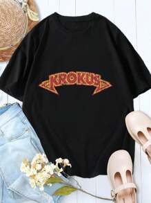 Women's Vintage Krokus Band T-Shirt - Retro 70s Music Tee Shirt - Black - View 1