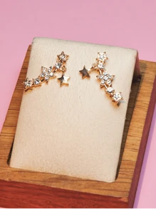 1 Pair Rhinestone Inlaid Star Shaped Silver Needle Earrings - Yellow Gold - View 2