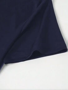 可愛卡通小狗和爪印印花女童藏青色純棉T卹，100%棉質上衣童裝T卹基礎款上衣寬鬆休閒百搭戶外上衣街頭學院風春夏垂感蝕毛柔軟透氣短袖上衣，街頭服飾運動上衣 - 藏青色 - 查看 5