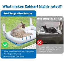 Cat Hammock For Window - Cordless, Embeded Machine Washable Bed, Robust Metal Frame - Cat Window Perch For Large Cats And Kittens (White Bolster Bed, Large)