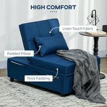 HOMCOM Convertible Chair Bed With Padding Seat, 4-In-1 Multi-Functional Sleeper Sofa Bed, Recliner With Adjustable Backrest, Side Pocket, Wheels And Pillow, For Living Room, Blue - Blue - View 4