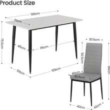 Dining Table And Chairs Set Of 4, 120CM Marble Effect Dining Table With 4 Faux Leather High Back Dining Chairs,Modern Dining Table Set For Home/Kitchen Office - Gray Chair + Gray Table - View 2