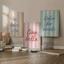 3 件套 Ciao Bella & La Dolce Vita 海报时尚意大利名言帆布艺术墙画现代墙壁装饰适合客厅卧室厨房家庭办公室无框