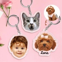 1 件定制照片钥匙扣，个性化宠物肖像，定制亚克力配件，宠物肖像钥匙圈，狗钥匙扣，猫钥匙扣，独特的宠物礼物