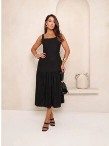 Elegant Linen Dress, Lined - Black - View 4