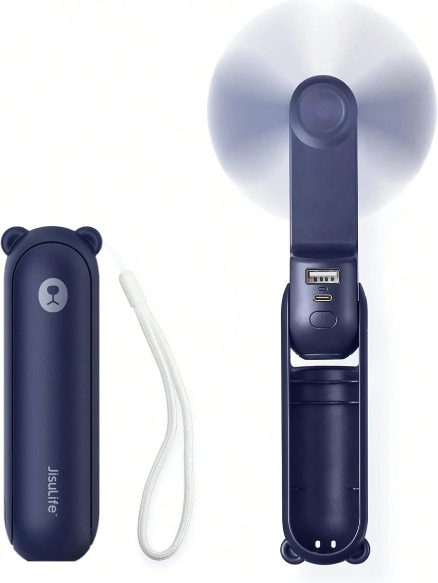 JISULIFE HandHeld  Fan, 3 IN 1 Portable Mini Fan, USB Rechargeable Small Fan, Battery Operated Fan [14-21 Working Hours] With Power Bank, Flashlight Feature For Women, Travel, Outdoor