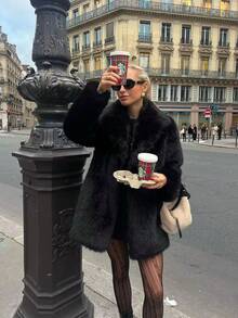 INDEFEIR 女士冬季新款时尚人造毛皮超大保暖外套，欧美风格