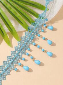 1pc Sexy Orange Crystal Teardrop Lace Trim Necklace, Versatile Colorful Necklace For Women To Wear For Spring Parties & Events - Choker Necklace - View 7