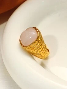MiDuoDuo 1pc MiDuoDuo Cross-Border Luxury Retro Natural Tiger Eye & Rose Quartz Ring, Fashion Lady Daily Ring