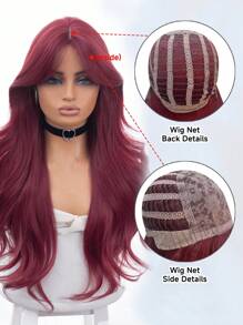 1 Piece Synthetic Heat Resistant Long Curly Wavy Hair No Bangs Wig Red 28 Inch Full Woven Everyday Natural Realistic Wig
