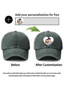 Customized Design Text, Photo, Image, Logo Heart Printed Soft-Top Baseball Cap, Fashionable Casual Adjustable Hat, Ideal Customized Gift Suitable For Men, Women, Boyfriend, Girlfriend, Family, Friends, Pets, Suitable For Graduation, Wedding, Holidays And Other Occasions, Unique Personalized Cap - A - View 5