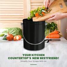 Utopia Kitchen Compost Bin For Kitchen Countertop - 1.3 Gallon Compost Bucket For Kitchen With Lid - Includes 1 Spare Charcoal Filter - Home And Kitchen Essentials - (Silver) - 黑色 - 查看 6