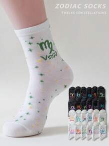 1 par de calcetines con diseño de signos del zodíaco para mujer, calcetines blancos, calcetines negros, calcetines hasta el tobillo, calcetines artísticos, calcetines deportivos, calcetines de moda, calcetines para niñas, calcetines tipo crew, calcetines sencillos, calcetines casuales, aptos para uso diario