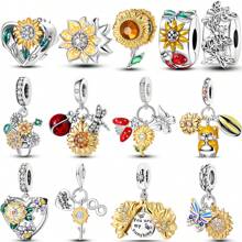 1 件银色闪亮锆石春园优雅金色向日葵花朵瓢虫蝴蝶蜻蜓仓鼠爱心吊坠适合原创手链项链吊坠珠子 DIY 珠宝制作女士女孩日常珠宝礼物 - 銀色 - 查看 1