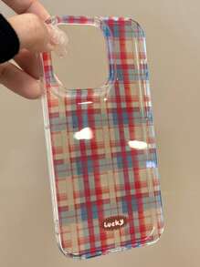 复古可爱棋盘格图案糖果手机壳适用于 16 Pro Max 15 14 13 12 后盖柔软防水防震防摔防刮 - 紅藍格子 - 查看 3