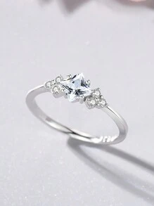 1枚925纯银闪亮方形立方氧化锆戒指，奢华吸睛的女士结婚首饰 - 銀色 - 查看 1