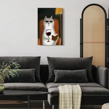 1pc Framed Canvas Poster, Cat Wine Funny Wall Art Canvas Paintings, Ideal Gift For Bedroom Living Room Corridor, Wall Art, Wall Decor, Winter Decor, Room Decoration