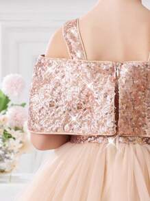 Vestido de princesa de malla con lentejuelas doradas para niña, adecuado como regalo de cumpleaños, para fiestas, banquetes, dama de honor, bodas, bailes escolares, fiestas de Navidad y celebraciones