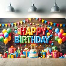 1pc Vibrant Happy Birthday Background Banner, Polyester Material, Birthday Party Photo Background, Balloon And Confetti Design, Foldable, Birthday Party Decoration, Decorative Flag, Birthday Photo Background, Birthday Party Decoration, Indoor And Outdoor Use