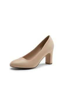 Women's High Chunky Rounded Toe Pumps Block Heels Closed Toe  Solid Color Comfortable Slip On Work Shoes - Apricot - View 4