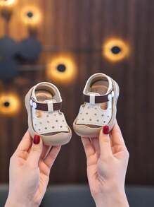 儿童平底露趾凉鞋，幼儿男童女童透气户外步行鞋 - 白色 - 查看 6